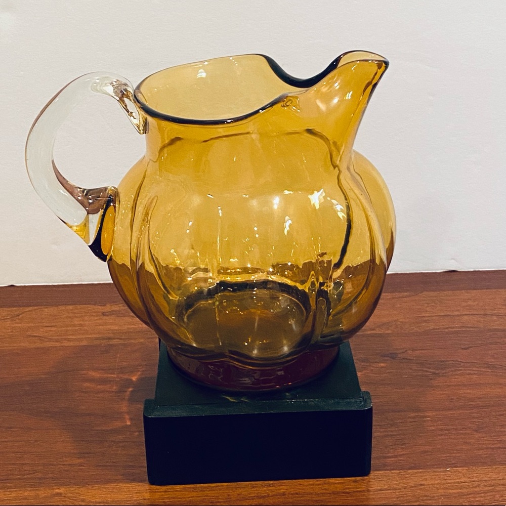 🍁🌟HP🌟VTG 1950s Hand-Blown Amber Glass Pitcher USA - Picture 2 of 9